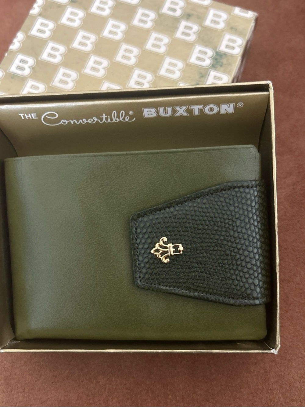 Buxton Convertible  Wallet Vintage Unused Box Split Leather
